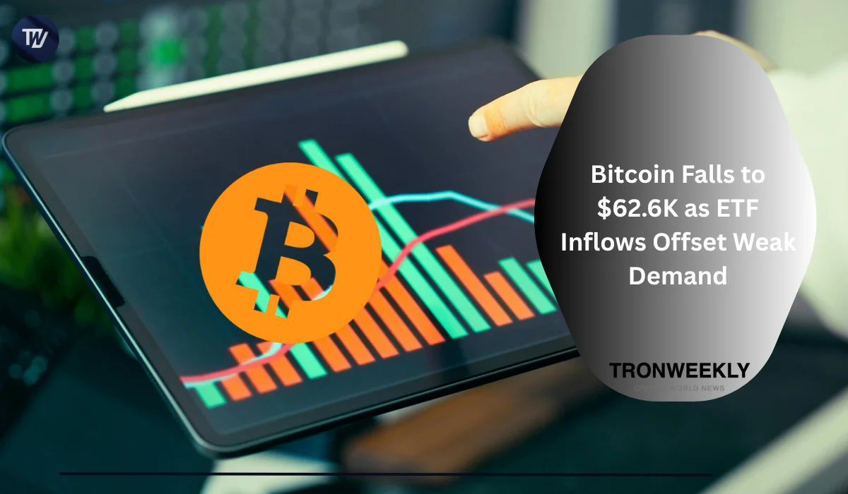 Биткоин упал до $62,6K, поскольку приток средств в ETF компенсирует слабый спрос