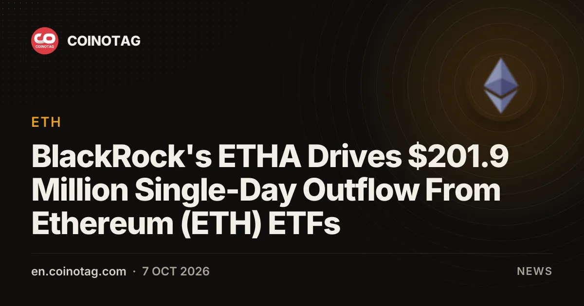 Amerykańskie ETF-y na Ethereum odnotowały dzienny odpływ 201,9 mln USD — w całości przypisywany ETHA od BlackRock