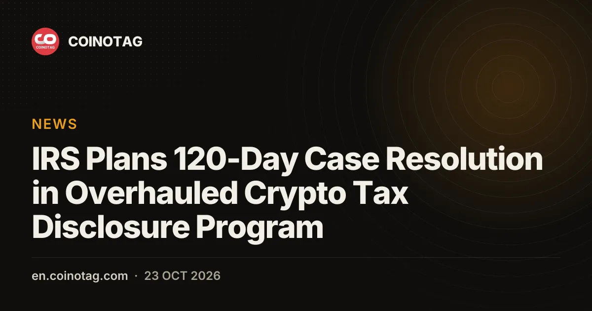 IRS planuje rozstrzyganie spraw w 120 dni w ramach zreformowanego programu dobrowolnych ujawnień podatkowych kryptowalut