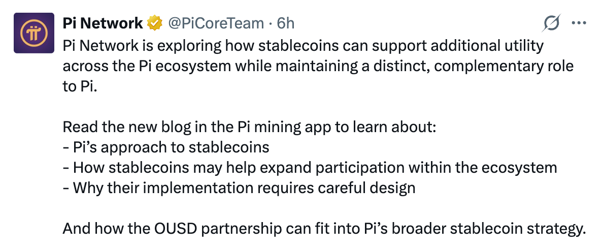 Pi Network Explores Stablecoin Integration After Open Standard Partnership as PI Extends Slide