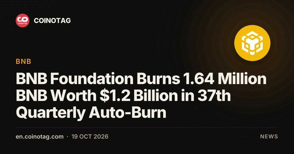 La BNB Foundation quema 1,64 millones de BNB por valor de 1200 millones de dólares en su 37.º auto-burn trimestral