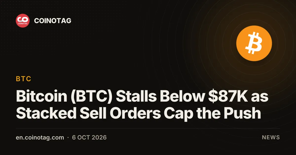 Bitcoin (BTC) остановился ниже $87 000: плотная стена продаж сдерживает рост