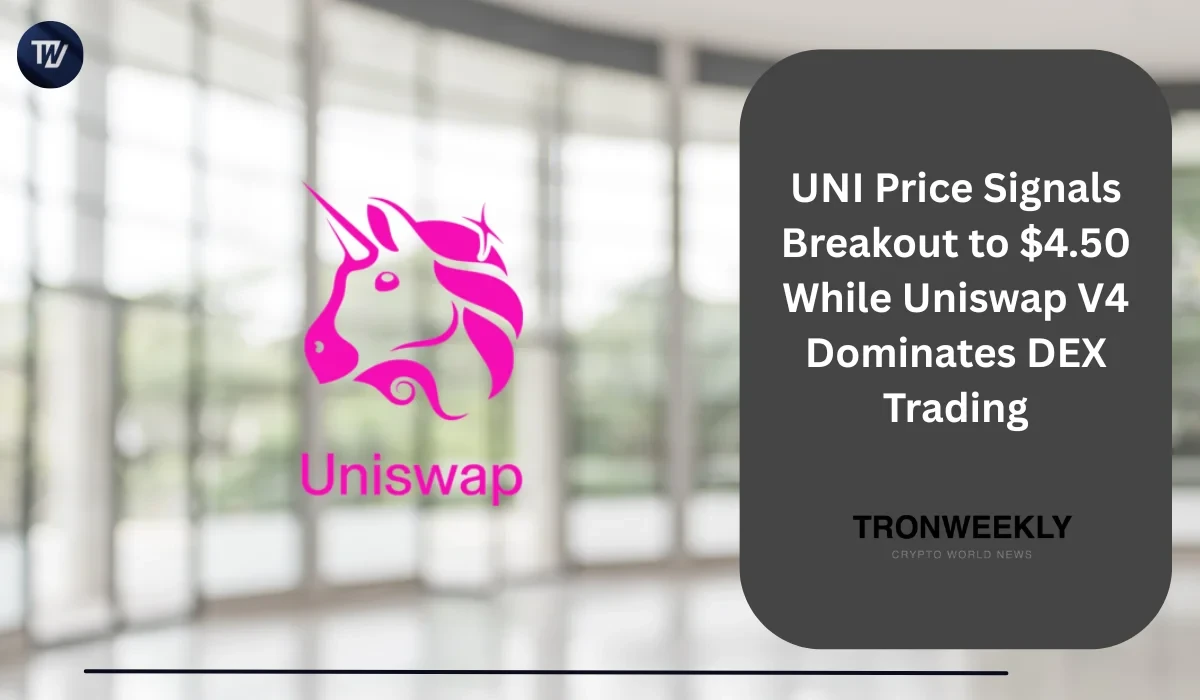 Цена UNI нацелена на прорыв к $4.50, поскольку Uniswap V4 лидирует по недельному объему DEX с $6.04 млрд