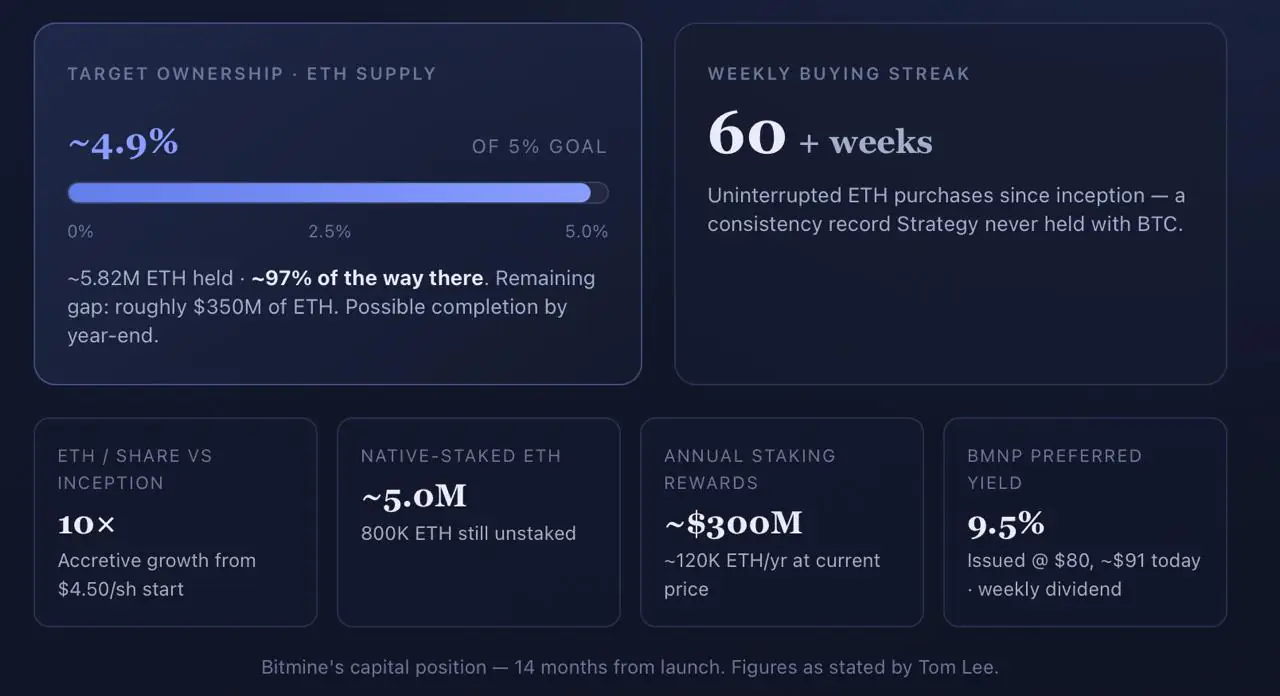 Том Ли утверждает, что BitMine нет необходимости продавать свой Ethereum — за одним возможным исключением