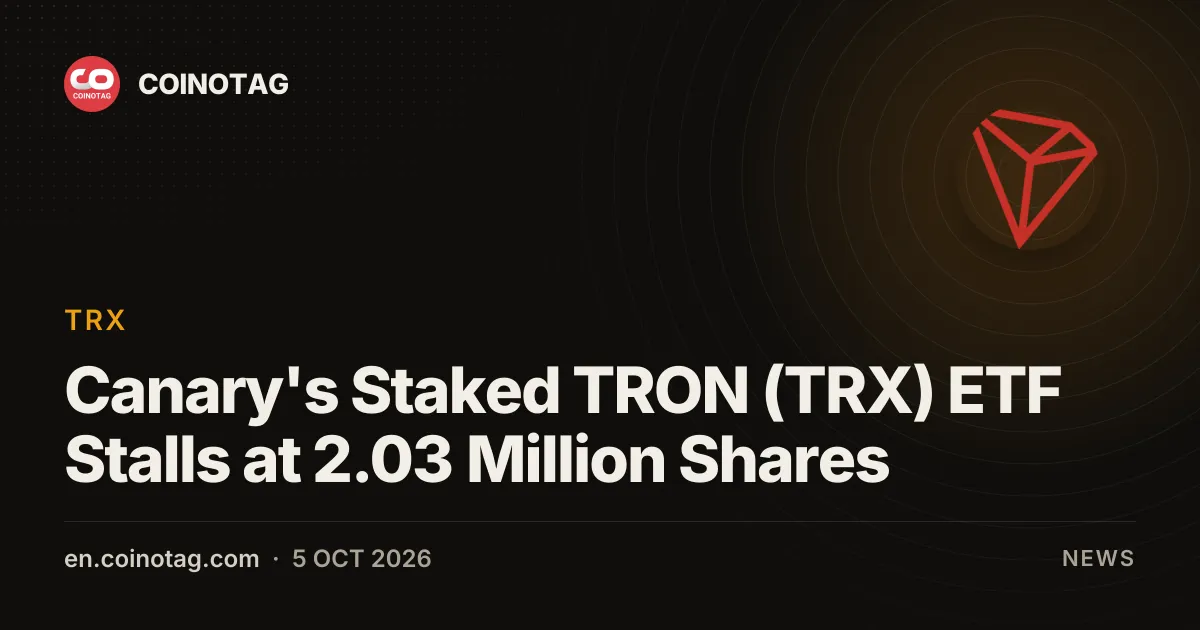 L'ETF staked TRON (TRX) di Canary si ferma a 2,03 milioni di quote mentre TRX resta vicino a $0,335