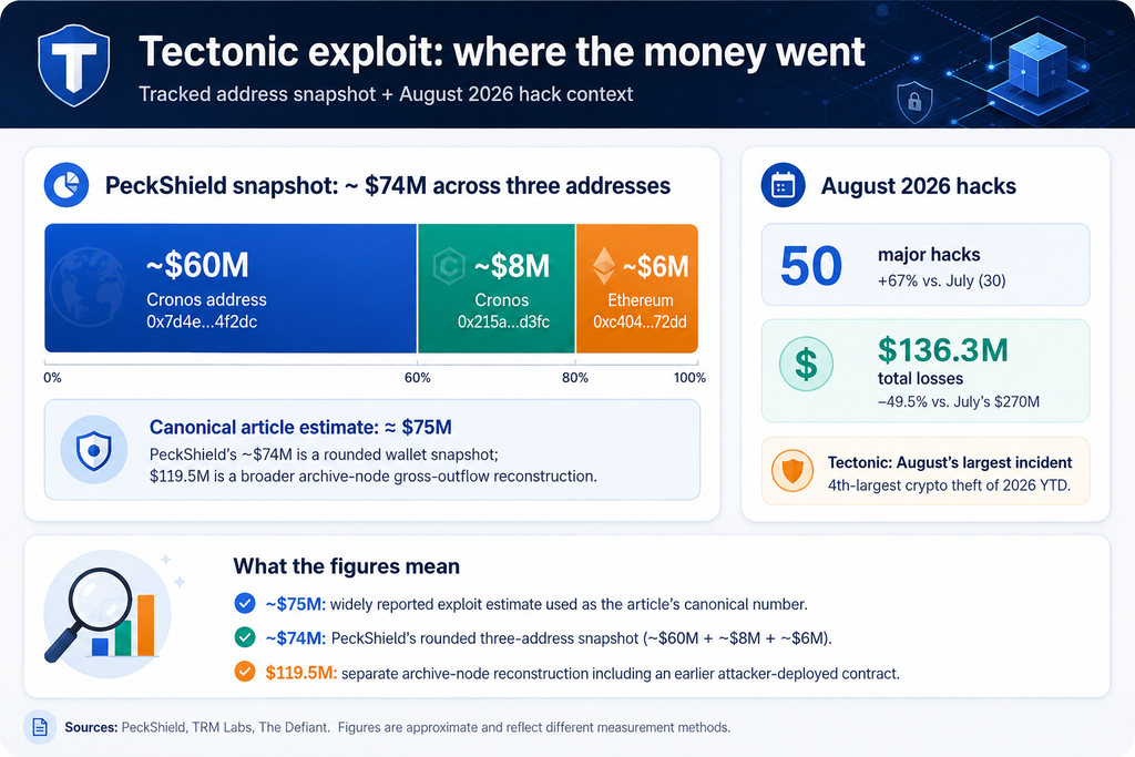 Атакующий Tectonic перевёл 2 659 ETH в Tornado Cash