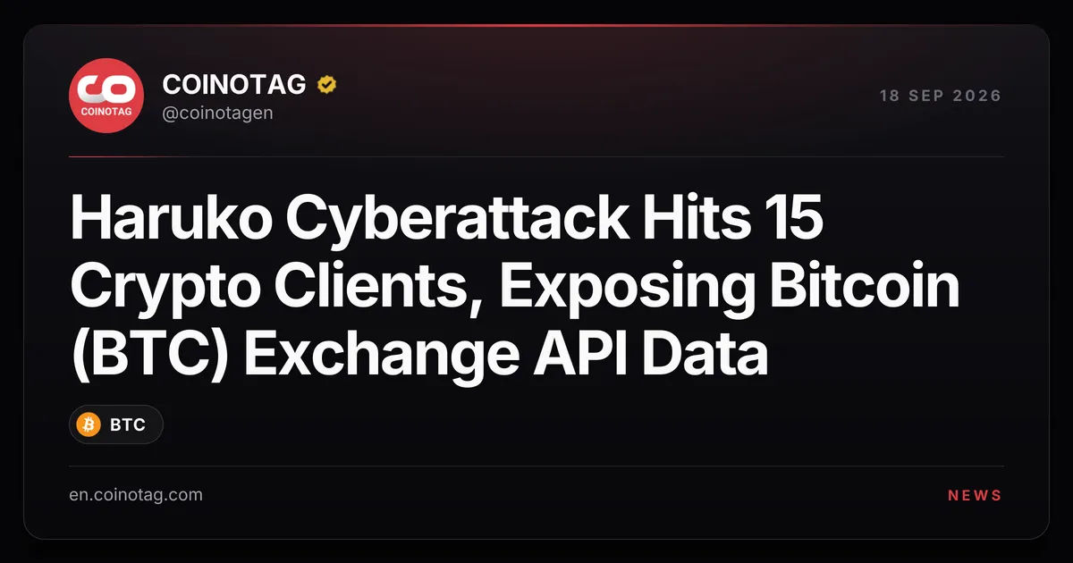 Cyberattacco a Haruko colpisce 15 clienti crypto, esponendo dati API di cambio Bitcoin (BTC) in sola lettura