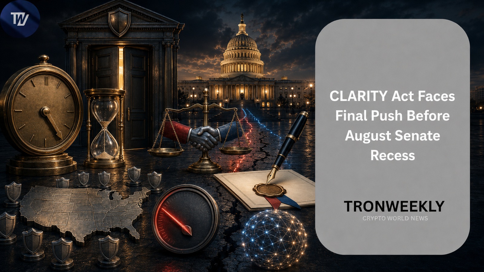 Закон CLARITY Act: финальное продвижение в Сенате перед августовскими каникулами на фоне этической сделки, достигшей Белого дома