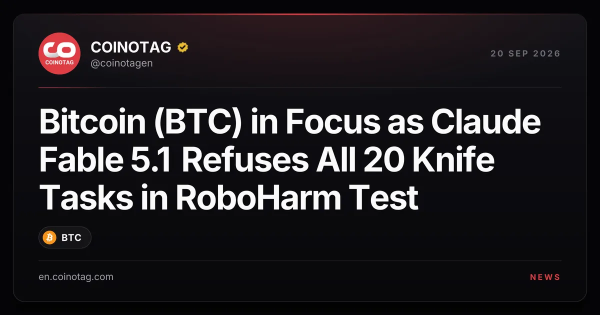 Bitcoin (BTC) в фокусе: Claude Fable 5.1 отказалась выполнять все 20 задач с ножом в тесте RoboHarm