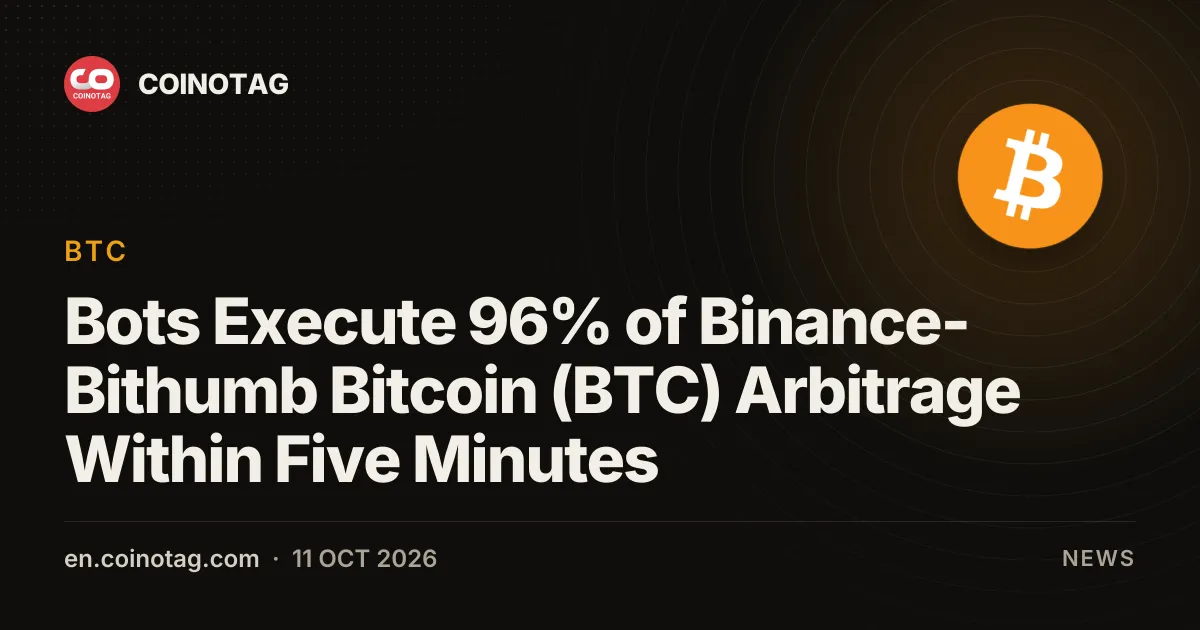 Boty wykonują 96% arbitrażu bitcoina (BTC) między Binance a Bithumb w ciągu pięciu minut