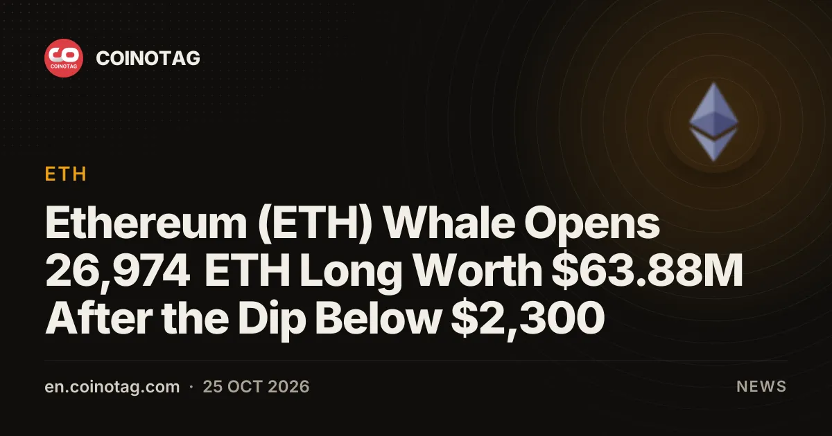 Кит открыл лонг на 26 974 ETH на $63,88 млн после падения Ethereum ниже $2300