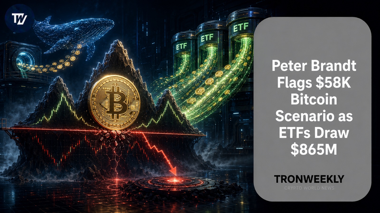 Peter Brandt segnala uno scenario Bitcoin a $58K mentre gli ETF attirano $865M