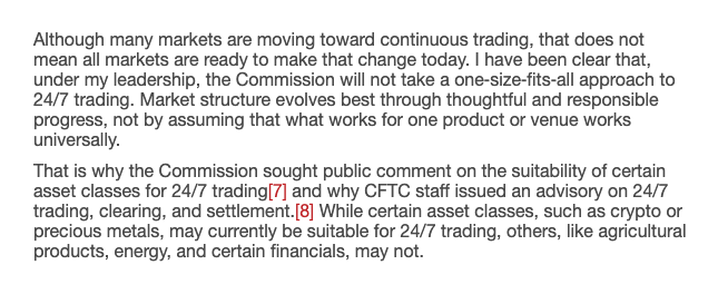 CFTC主席Michael Selig表示,加密貨幣與貴金屬目前可能適合24小時全天候交易