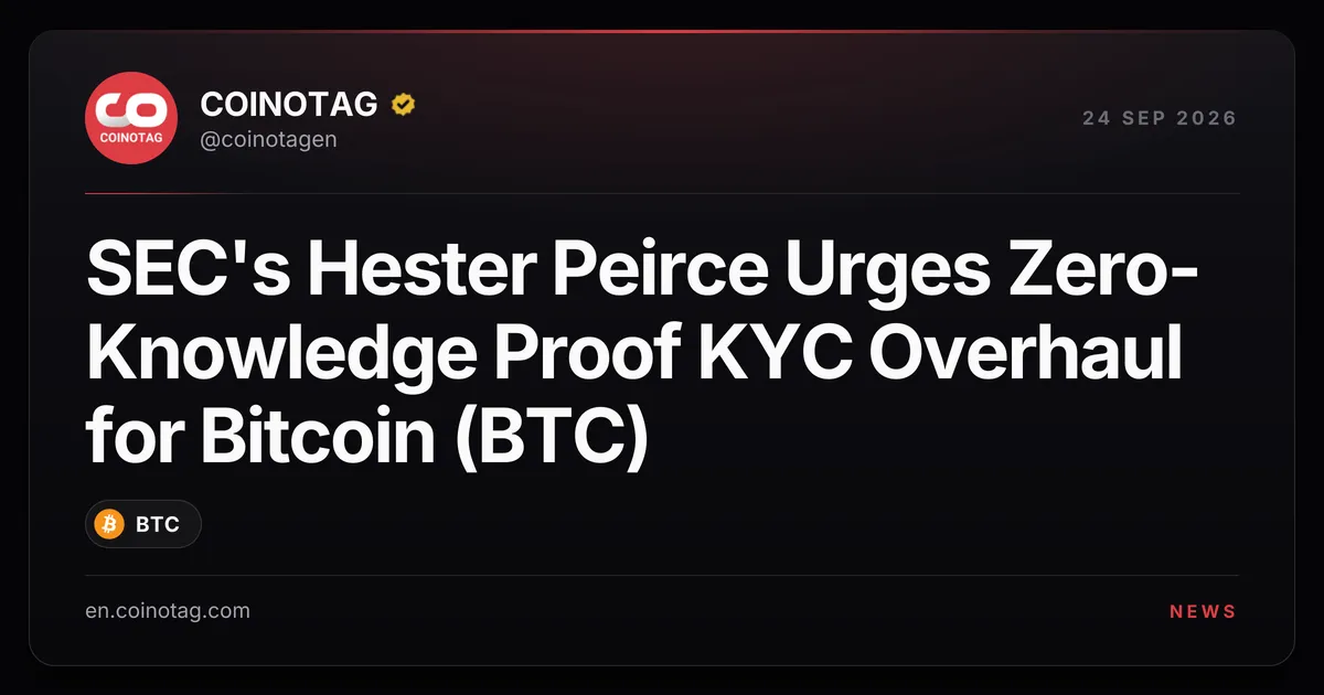 SEC's Hester Peirce Urges Zero-Knowledge Proof KYC Overhaul for Bitcoin