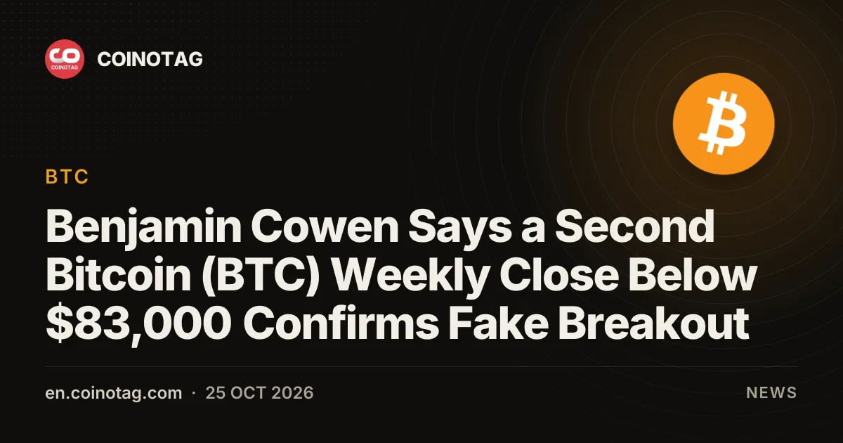Бенджамин Коэн: второе недельное закрытие Bitcoin (BTC) ниже 83 000 долларов подтвердит ложный пробой