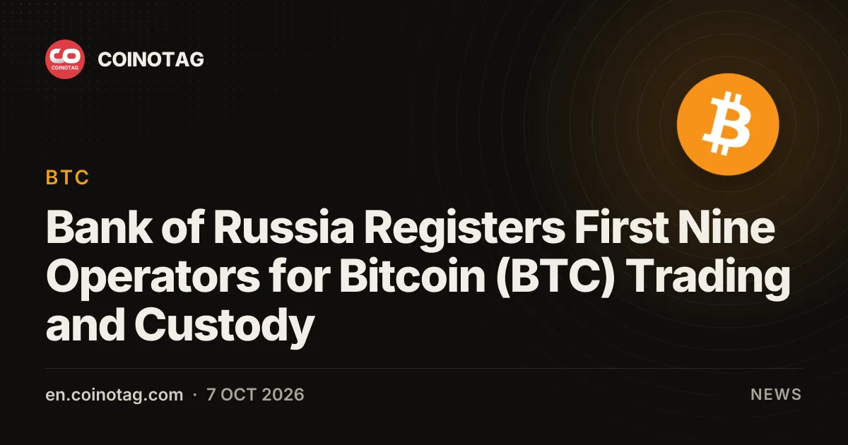 Bank Rosji rejestruje pierwszych dziewięciu operatorów handlu i przechowywania Bitcoin (BTC)