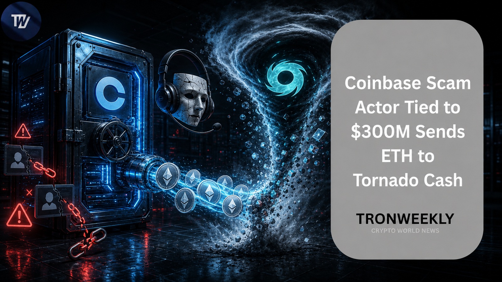 L'autore della truffa Coinbase collegato a perdite segnalate per $300M invia ETH a Tornado Cash