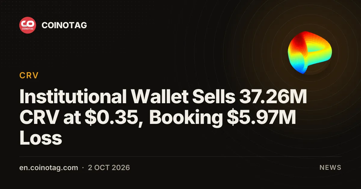 Institutionele wallet verkoopt 37,26 mln CRV voor $0,35 en boekt $5,97 mln verlies