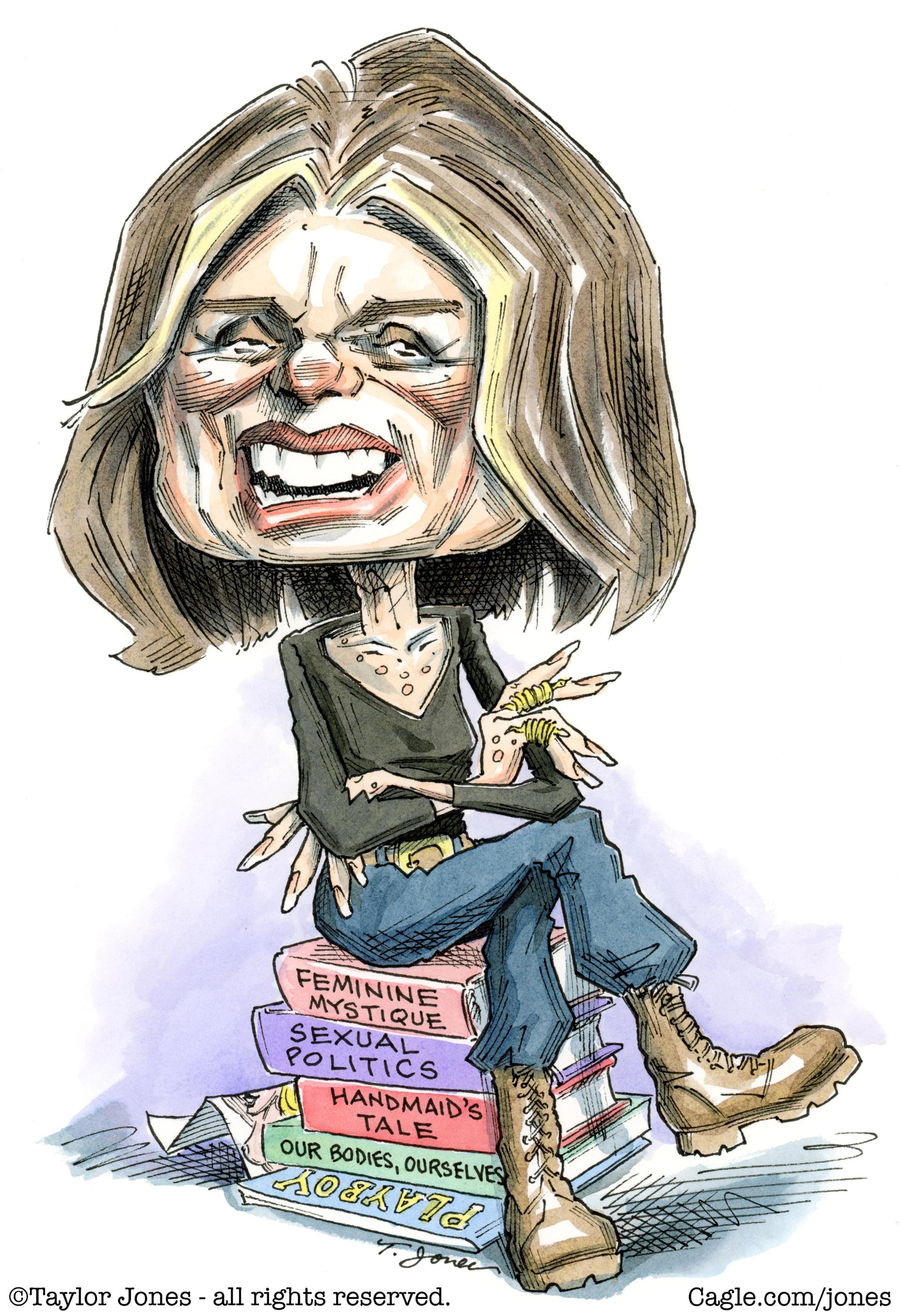 Gloria Steinem an der Spitze des feministischen Bücherstapels