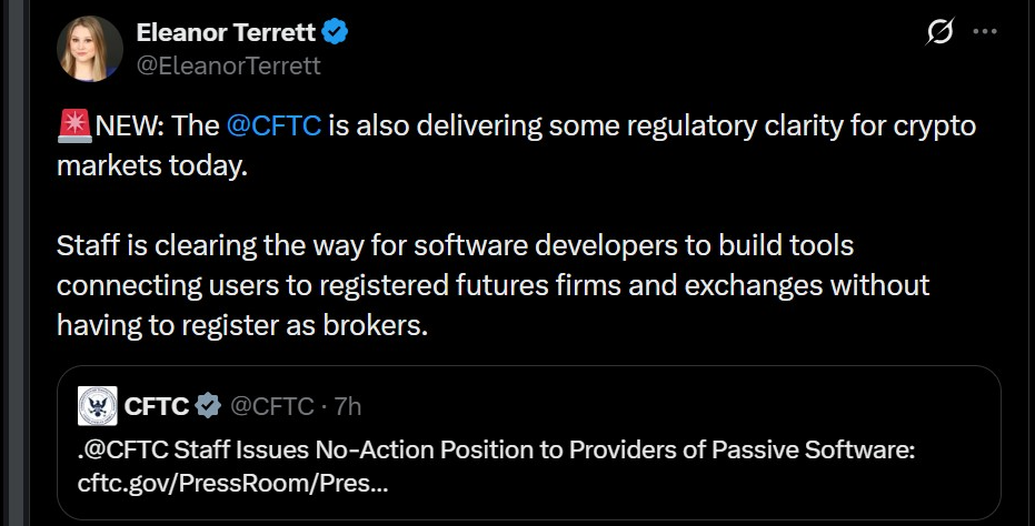 Регулирование криптовалют: CFTC освободила разработчиков пассивного торгового ПО от регистрации в качестве брокеров