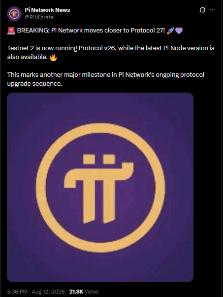 Pi Network avanza hacia el Protocolo 27 mientras Testnet 2 ejecuta v26 y se libera la última versión de Pi Node