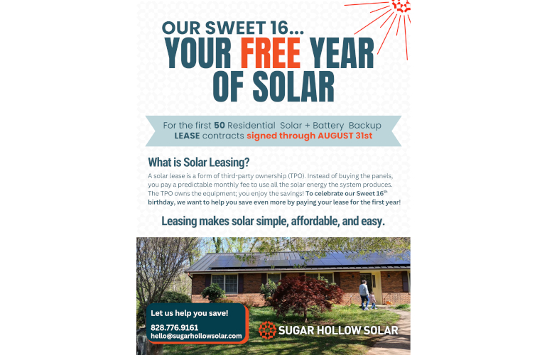 Sugar Hollow Solar begeht 16. Jubiläum mit Verlosung von Leasingzahlungen