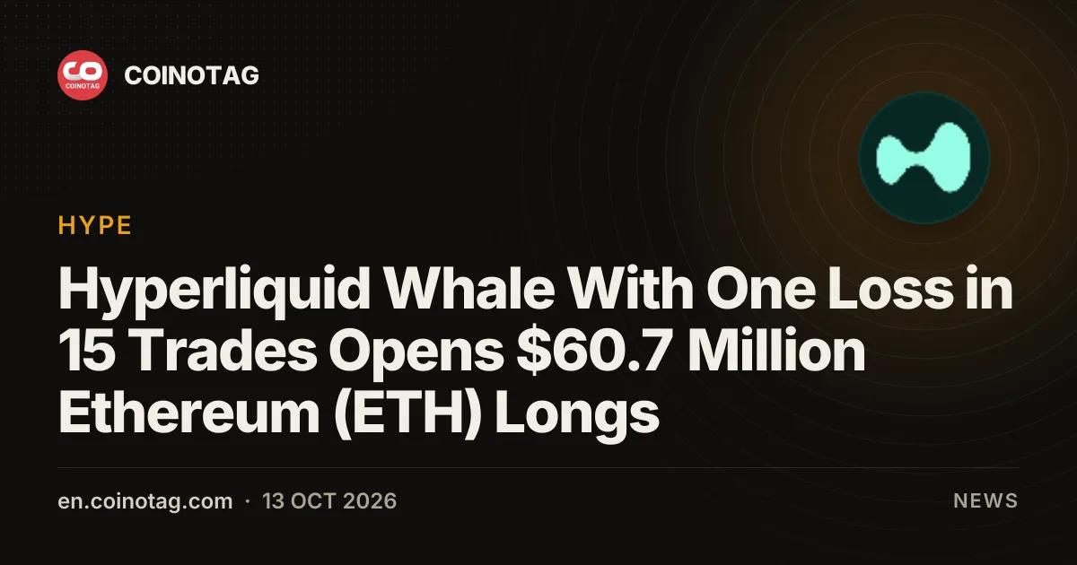 Hyperliquid Whale With One Loss in 15 Trades Opens $60.7 Million Ethereum (ETH) Longs