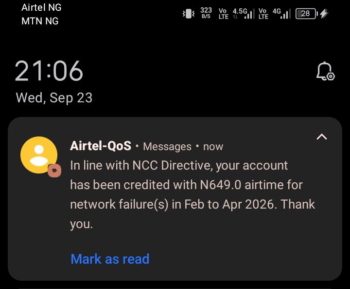 Airtel Nigeria начислила клиентам компенсацию за сбои сети с февраля по апрель 2026 года