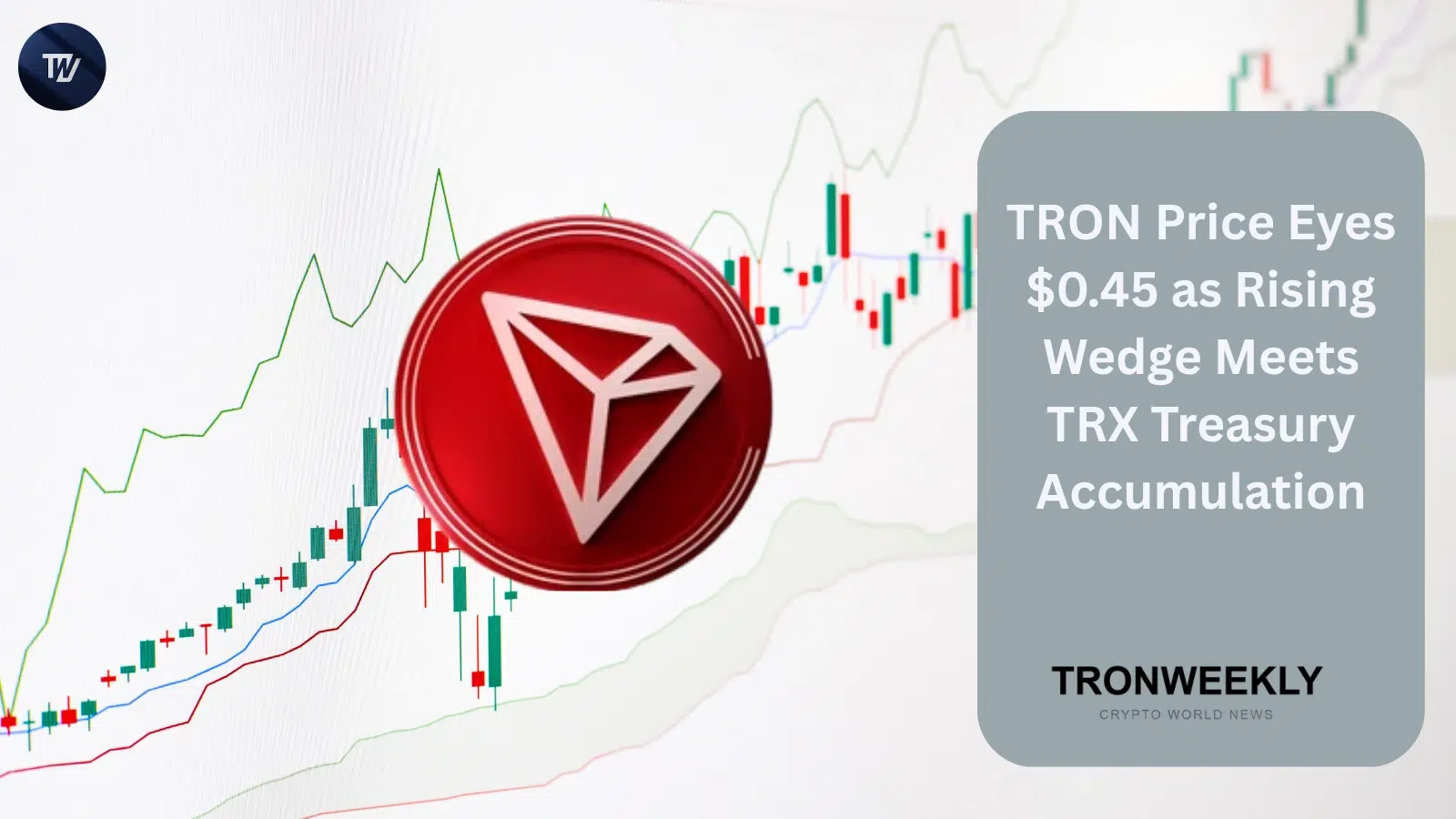 TRON punta a $0,45 mentre il rising wedge segnala cautela e Tron Inc. aggiunge 146.214 TRX al tesoro