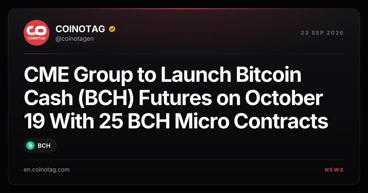 CME Group lanzará futuros de Bitcoin Cash (BCH) el 19 de octubre con microcontratos de 25 BCH