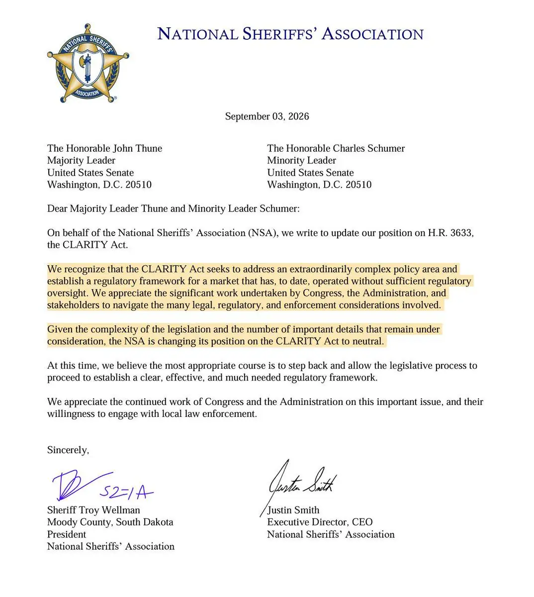 CLARITY Act Loses Key Law Enforcement Opposition as Senate Procedural Vote Nears