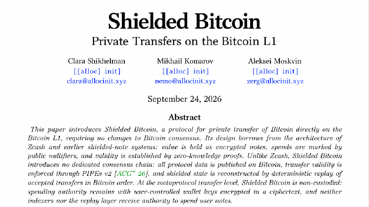 Shielded Bitcoin Proposal Aims to Bring Privacy to Bitcoin L1 Without Changing Its Rules