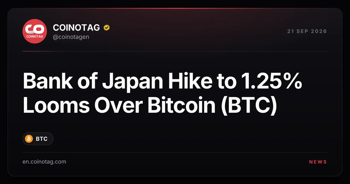 Повышение ставки Банком Японии до 1,25% нависает над Bitcoin (BTC) на фоне укрепления иены