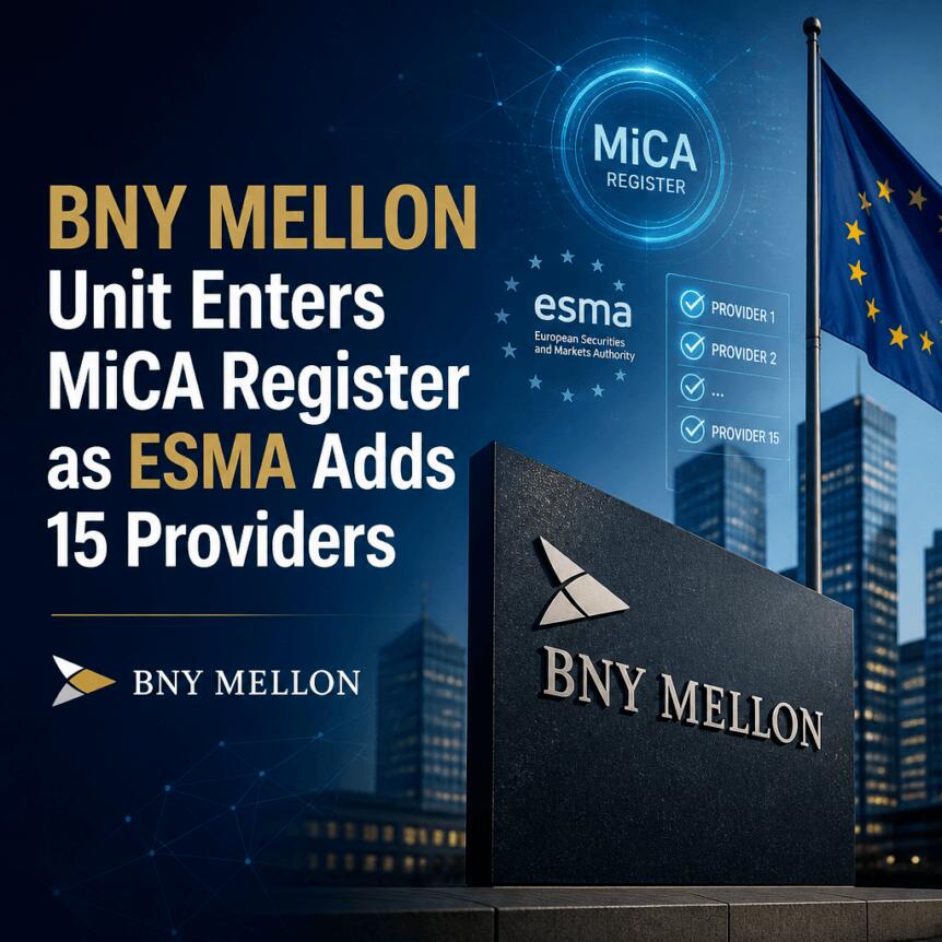 Unidad de BNY Mellon se suma al registro MiCA mientras ESMA agrega 15 proveedores de servicios de criptoactivos