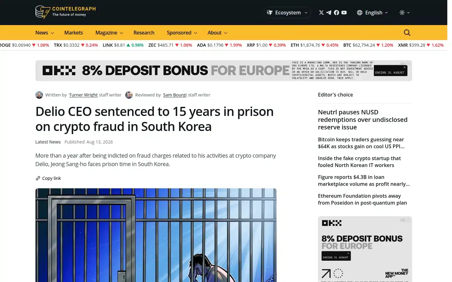 Delio首席执行官郑相浩因4920万美元加密货币欺诈案被判15年