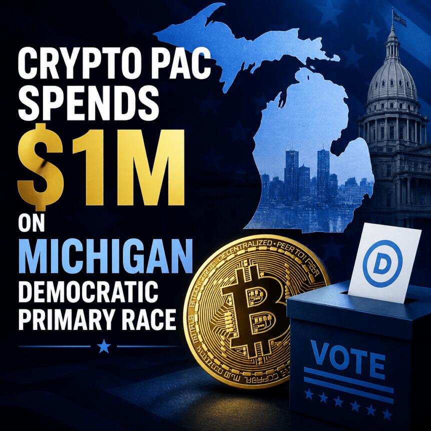 Kryptowalutowy PAC wydaje 1 mln USD na prawybory Demokratów w Michigan