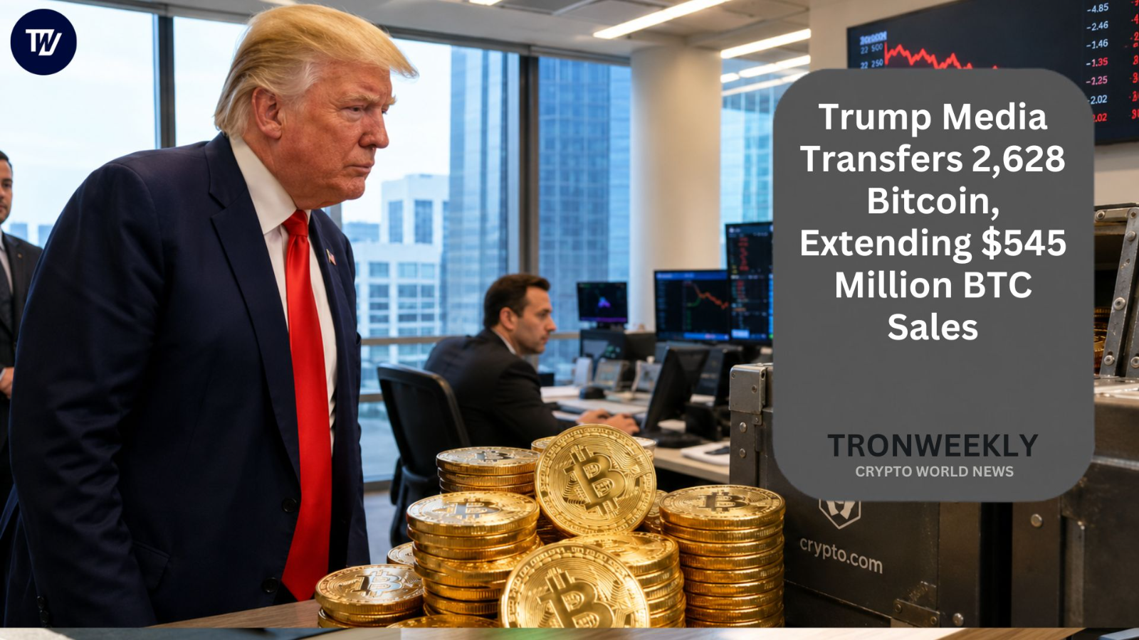 Trump Media transfiere 2,628 Bitcoin a Crypto.com, ampliando venta de BTC por $545 millones