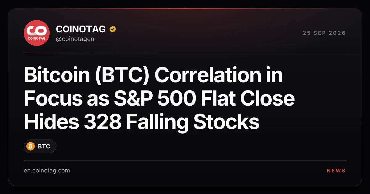 S&P 500's Flat Close Hides 328 Falling Stocks; Bitcoin (BTC) Correlation in Focus