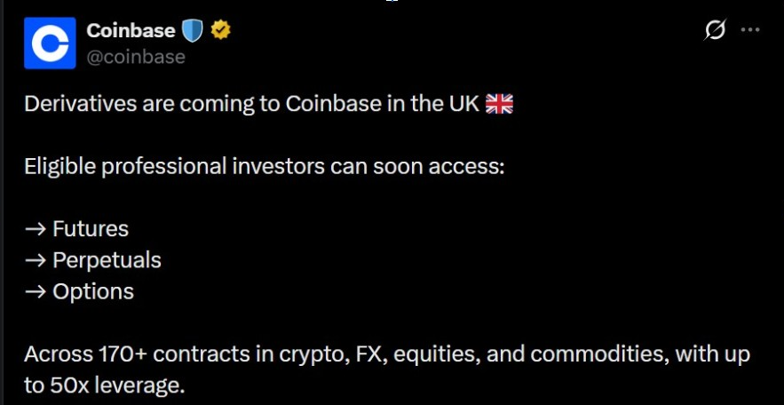 Акции Coinbase растут на фоне расширения деривативного бизнеса в Великобритании