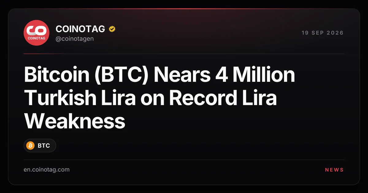 Bitcoin приближается к отметке 4 миллиона турецких лир на фоне рекордного ослабления валюты